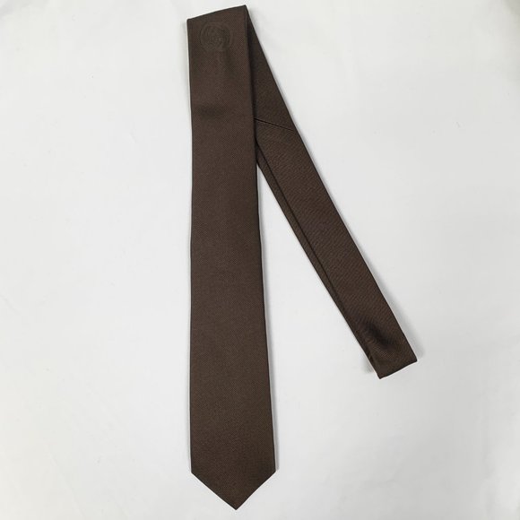 Gucci Interlocking GG logo Neck Tie Coffee Brown new with tag - Picture 3 of 8